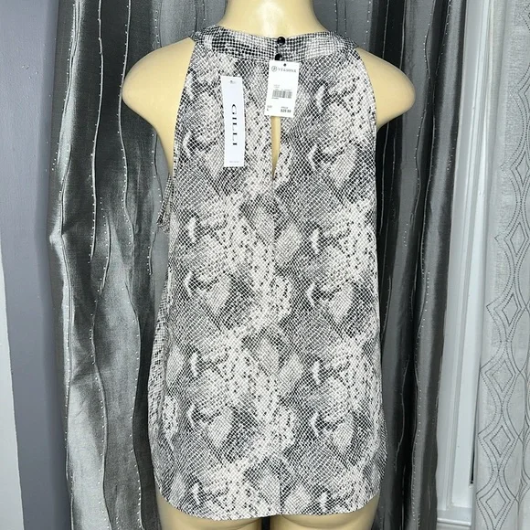 Gilli (Versona) Black and Tan Snake Skin  Print Top Sz L - Picture 3 of 5